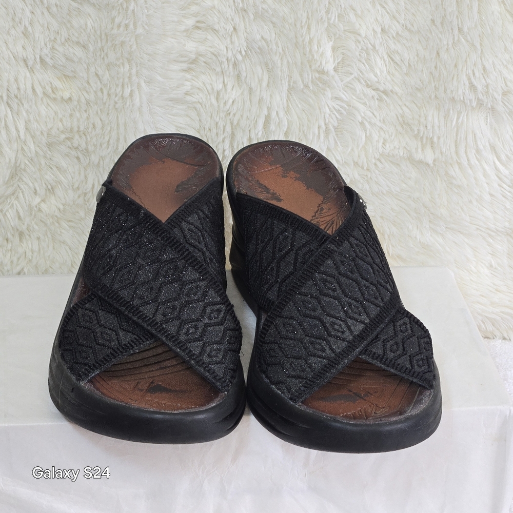 Bzees Black Wedge Slide Sandals SIZE 8